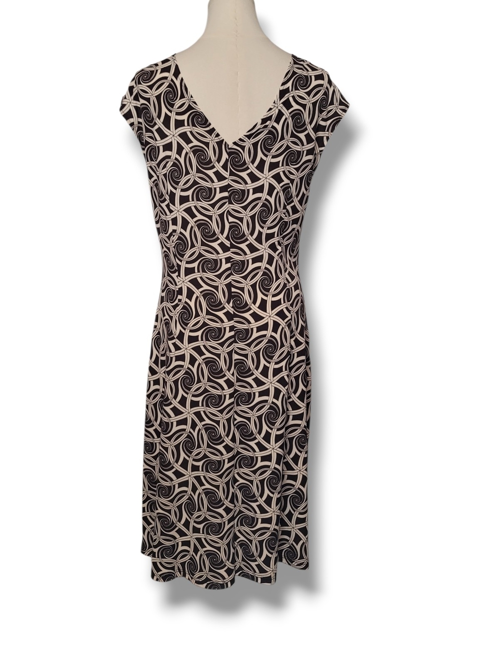 LADY HATHAWAY - Size 14 Patterned Brown and Cream Twist-Front Midi Dress - Picture 3 of 8